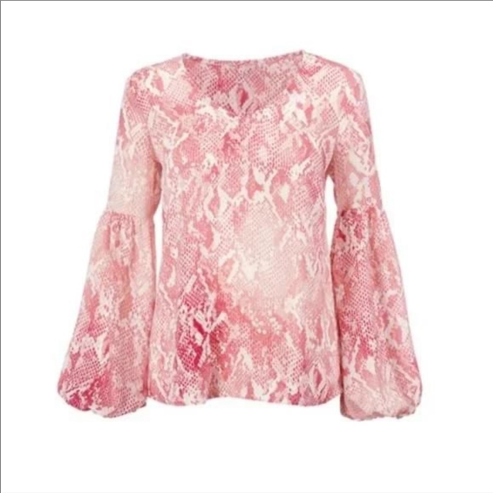 cabi Bethany Top, pink snake print, #5708 Size L